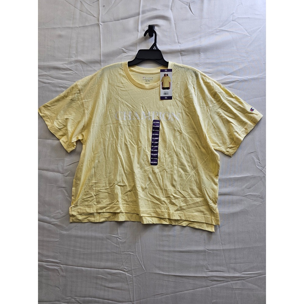 Champion Womens Dandy Yellow Logo T-Shirt XXL Cotton Short Sleeve Crew Neck New